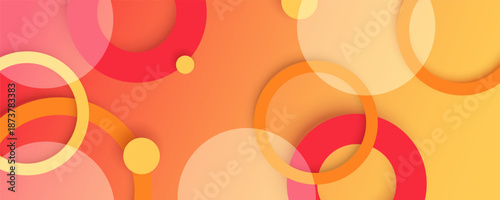 Bright abstract ring background template. Red and yellow 3d geometric vector art with circle shapes.