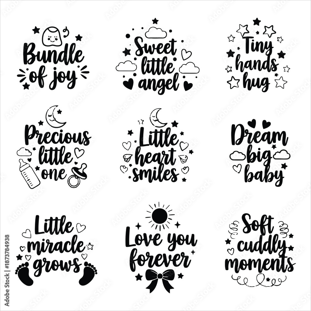 Fototapeta premium Baby Quote Vector Illustration, Flat Design, Cute Phrases