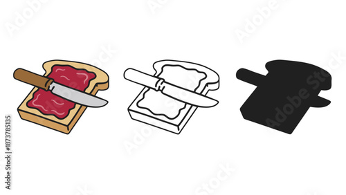 An illustration of a knife spreading jam on toast in different styles