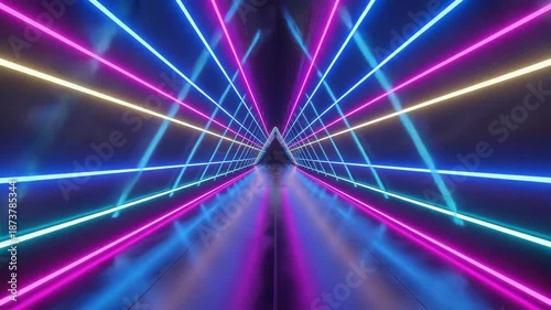 Abstract Tunnel With Neon Lights and Reflections on the Surface Creating a Futuristic Atmosphere