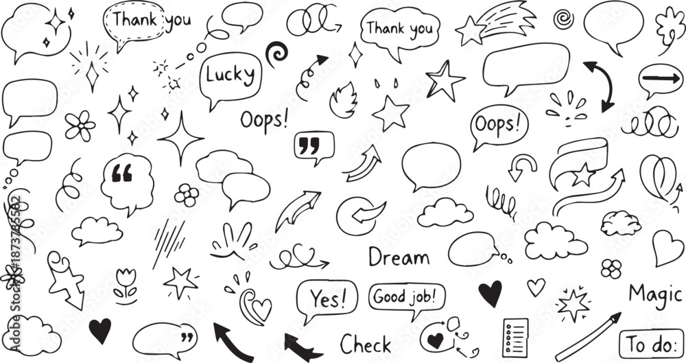 Fototapeta premium Collection of Hand Drawn Doodle Elements and Speech Bubbles 1.