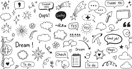 Collection of Doodle Elements and Speech Bubbles for Design.