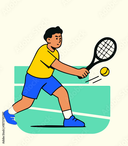 Tennis player hitting backhand stroke flat illustration