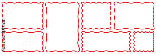 Zig zag Wavy Edge Outline rectangle Shapes Set. Zig zag rectangle frames. Set of Outline jagged rectangle shape. Geometric zig zag wavy edge stickers, frames, shapes.