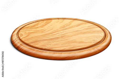 Empty round wooden pizza board isolated on transparent background, rustic natural serving tray for food presentation 3d illustration