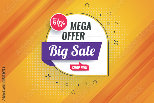 Big sale on abstract Gradient circle sale banner with, get 50 percent mega offer, colourful sales web sale banner promotion template design