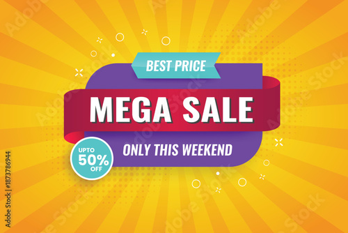 Mega sale discount banner promotion with the yellow background, offer price label design product discount banner design