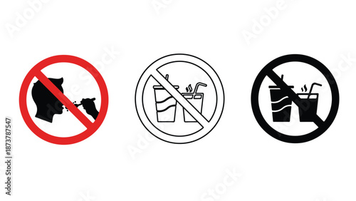 No smoking and drinking signs on a white background
