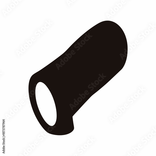 Black cylinder with hollow core resting on a white background plain design