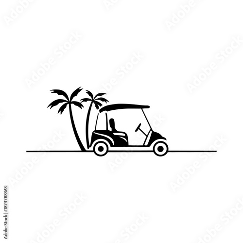 Tropical golf buggy logo with palm trees icon