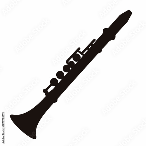 Silhouette of a clarinet, a classical musical instrument, in simple design