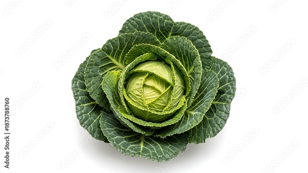 Obraz premium Fresh green cabbage vegetable on white background
