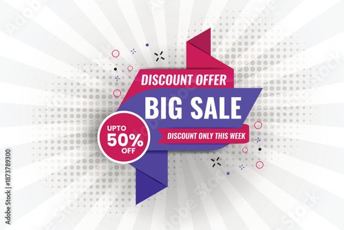 Dynamic super sale promotion banner, with up to 50 off banner  promotion with the white background, special offer price label design