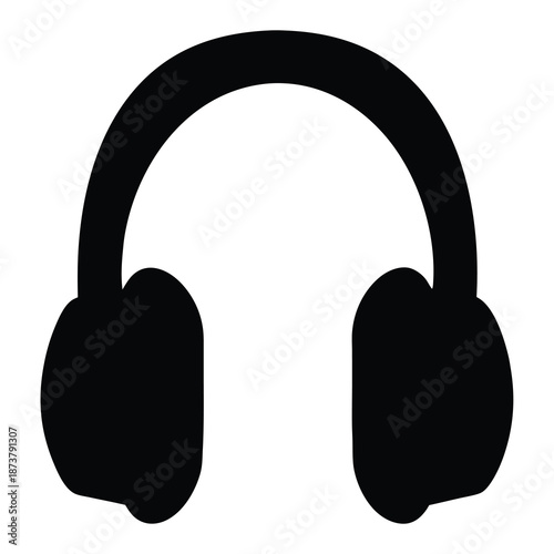 Black silhouette of headphones on white background, musical enjoyment and entertainment