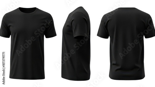 Blank black t-shirt from multiple views