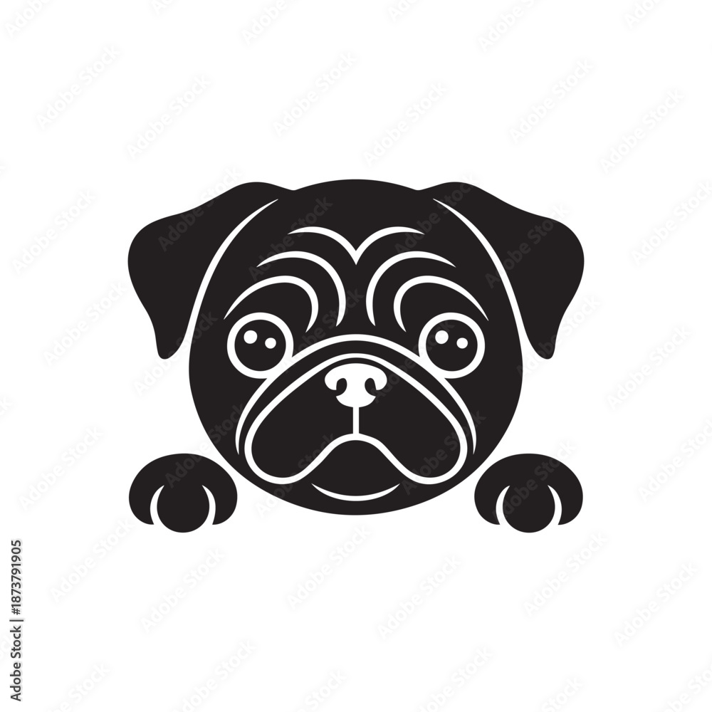 Fototapeta premium Cute Pug Dog Face Vector Illustration for Pet Lovers Branding