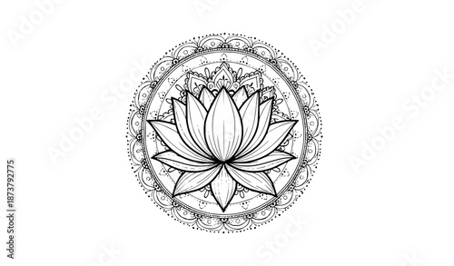Bohemian lotus flower tattoo vector with mandala and henna-inspired ornamental design for zen and floral illustrations