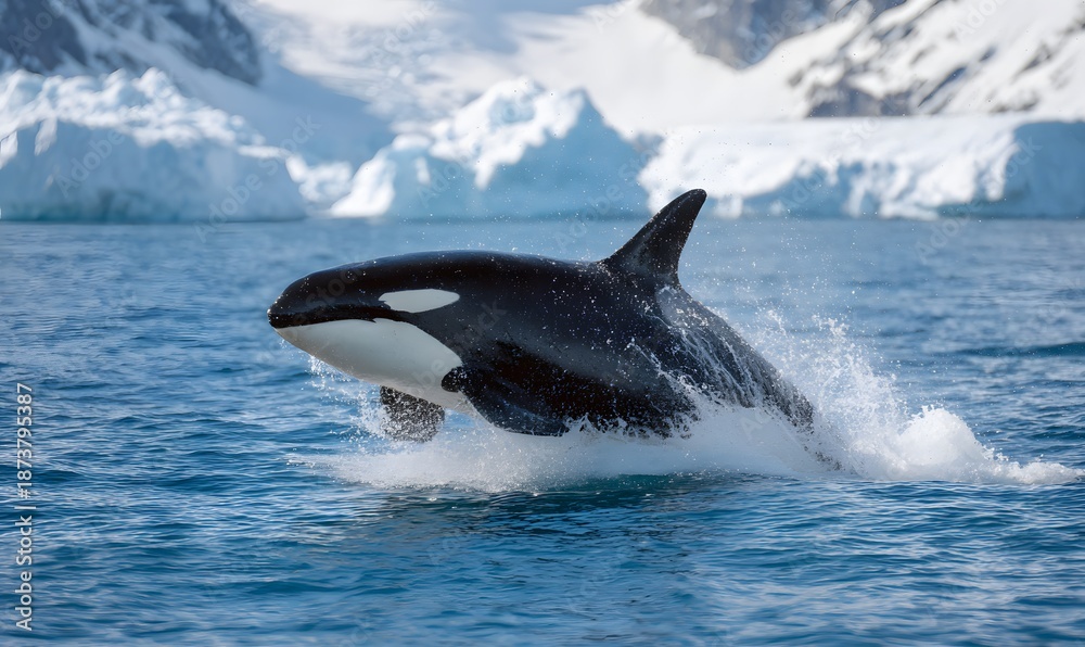 Fototapeta premium massive orca breaching directly toward the camera