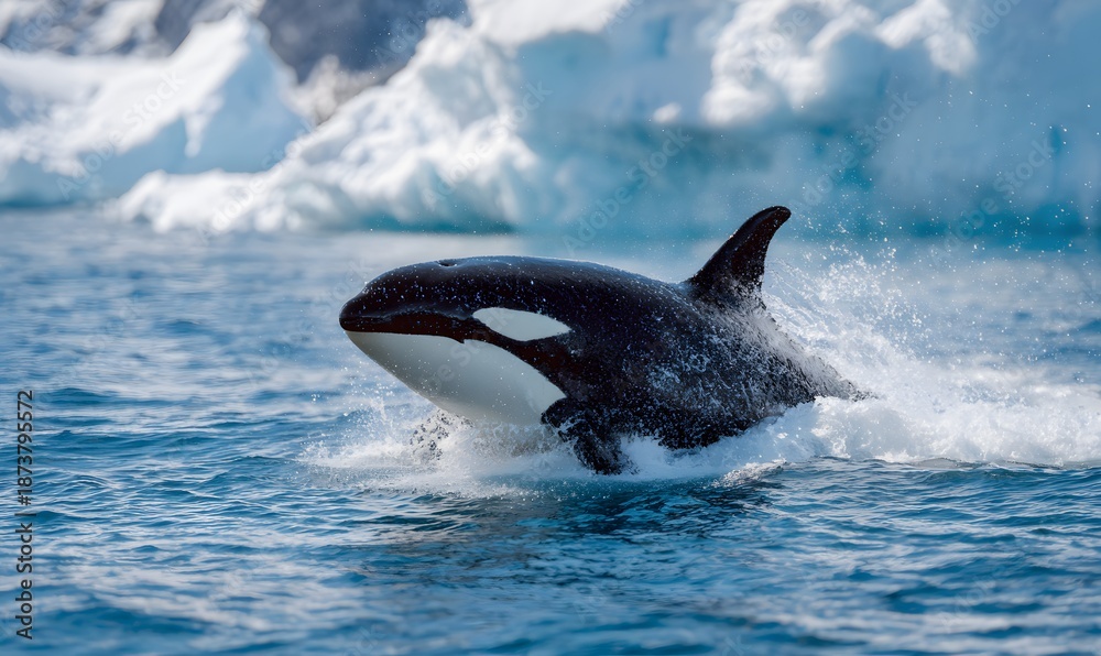 Fototapeta premium massive orca breaching directly toward the camera