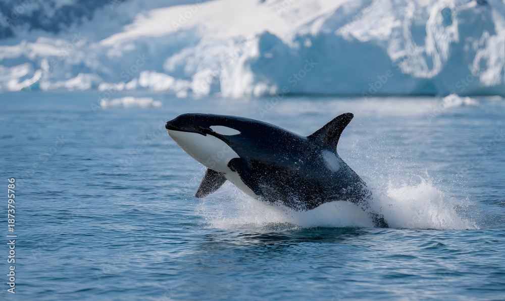 Fototapeta premium massive orca breaching directly toward the camera