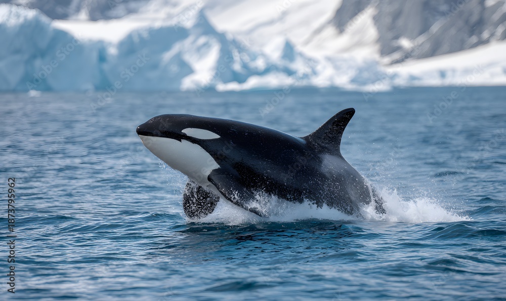 Fototapeta premium massive orca breaching directly toward the camera