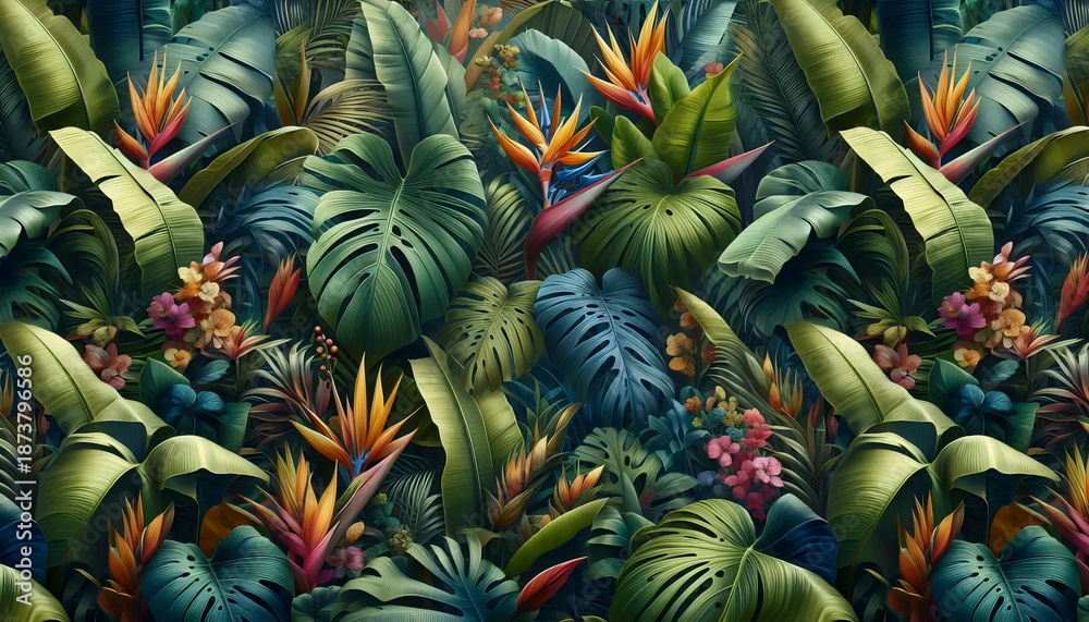 Obraz premium A Tropical Jungle seamless pattern, Ai generated image
