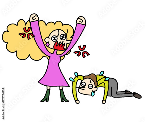 土下座して謝罪する男性を描いたコミカルなイラスト