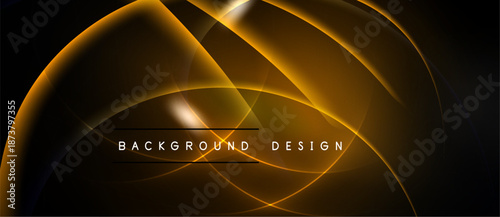 Abstract golden curves create dynamic background. Light reflects, forming elegant shapes, ideal for presentations. Modern design element.