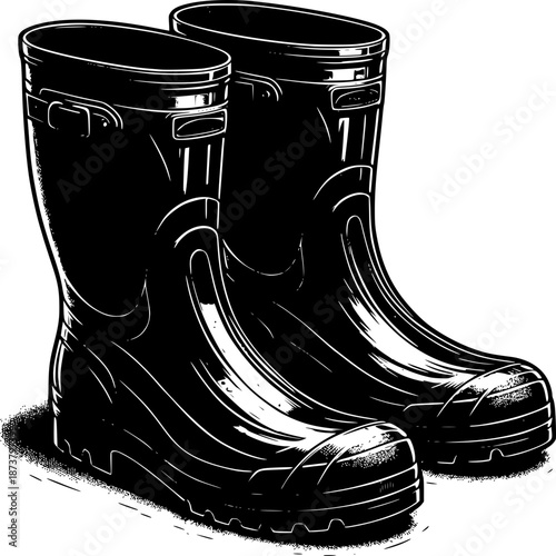 Pair of black rubber boots isolated on a background