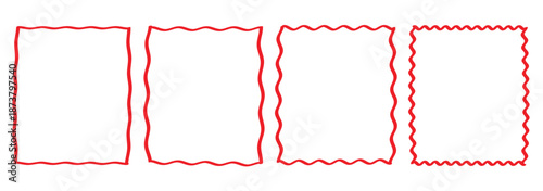 Zig zag Wavy Edge Outline rectangle Shapes Set. Zig zag rectangle frames. Set of Outline jagged rectangle shape. Geometric zig zag wavy edge stickers, frames, shapes.