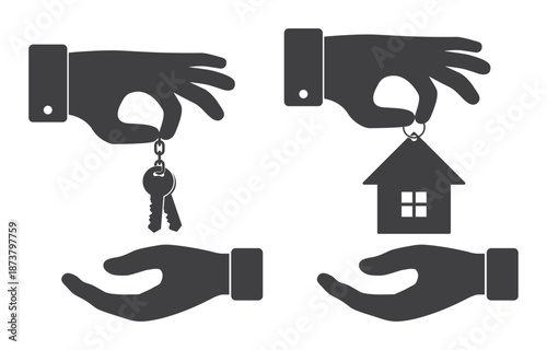 hand give and take key and house icon