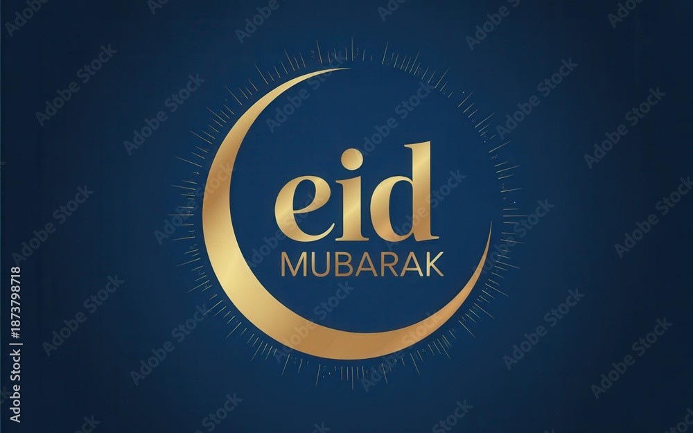 Fototapeta premium Eid Mubarak celebration with golden crescent moon and sunburst