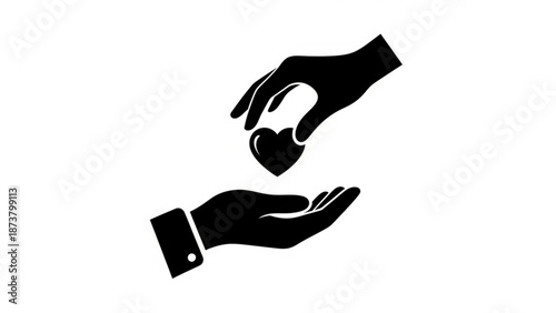 Hands Exchanging Heart Silhouette on White Background