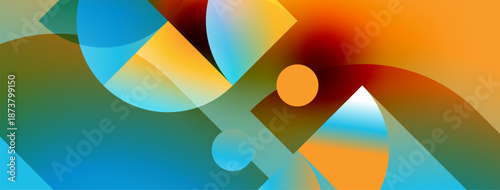 Abstract composition featuring vibrant overlapping shapes. Colors blend, creating dynamic visual experience. Smooth gradients dominate design.