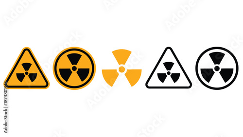 A collection of radiation warning signs on a white background