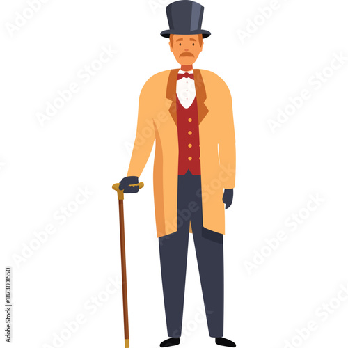Gentleman in Top Hat and Cane, Victorian Attire