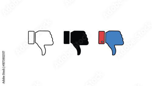 A series of thumbs down icons in various colors and styles on a white background