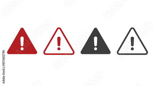 A set of warning signs with exclamation marks on a white background