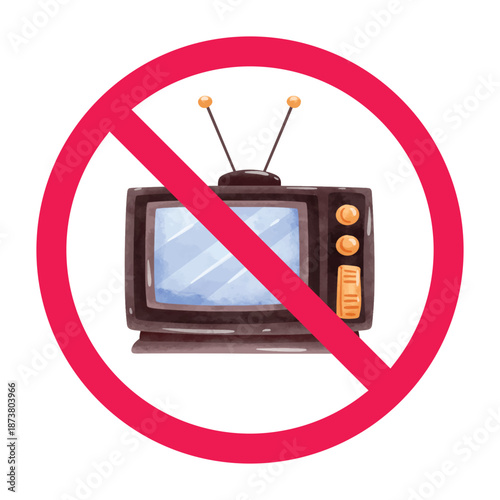 No tv sign, no television allowed sign, forbidden television sign, no watching tv symbol 
