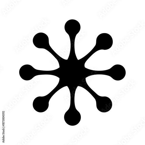 Black ink drawing of a spiky orb with blob tipped protrusions