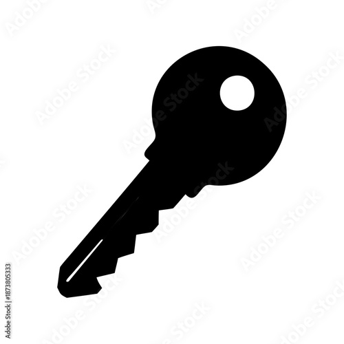 A simple black silhouette of a standard key with rounded head