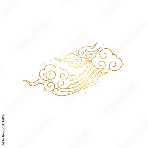 dragon cloud smoke Chinese style, soft gold lines, white background