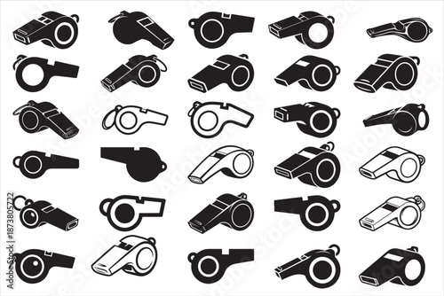 Simple and bold referee whistle silhouette symbolizing sports officiating, control, and fair play.