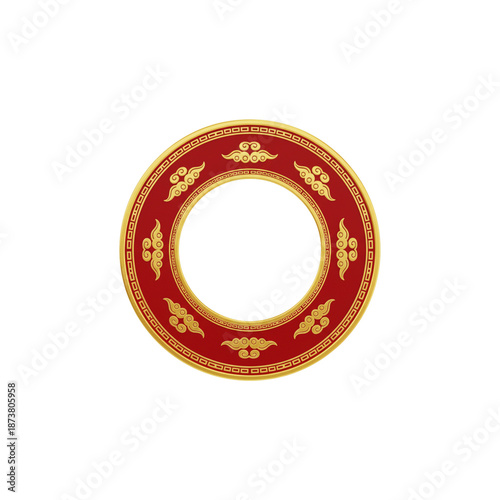 luxury circular frame red–gold decorative border, empty center, white background