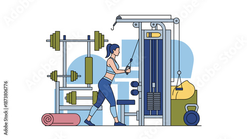 Woman Engaged in Strength Training at the Modern Gym.