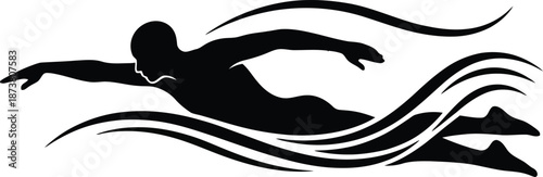 
Minimalist Swimmer Top View Vector Art | Clean Lines, High Contrast Ripples.