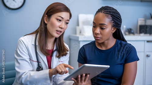 Doctor Discussing Results with Patient Using Digital Tablet