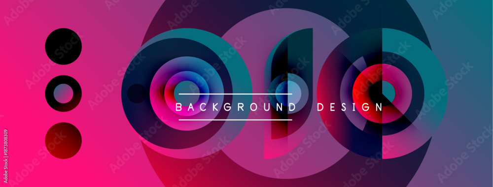 Obraz premium Abstract colorful design features overlapping circles, gradients. Pink, blue hues dominate composition. Text reads background design.