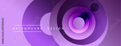 Abstract purple design features concentric circles. Gradient shades create depth, modern aesthetic. Minimal text labels background, design.