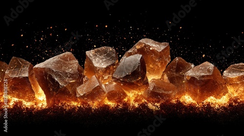 A fiery display of crystals against a black background.
